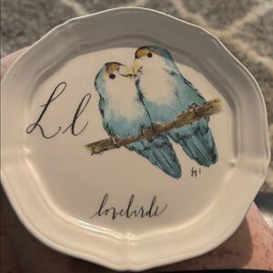 ANTHROPOLOGIE Linea Carta Monogram Canapé Plate “L” Lovebirds